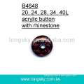 (#B4648) beautiful red acrylic shank button with rhinestone for lady dress